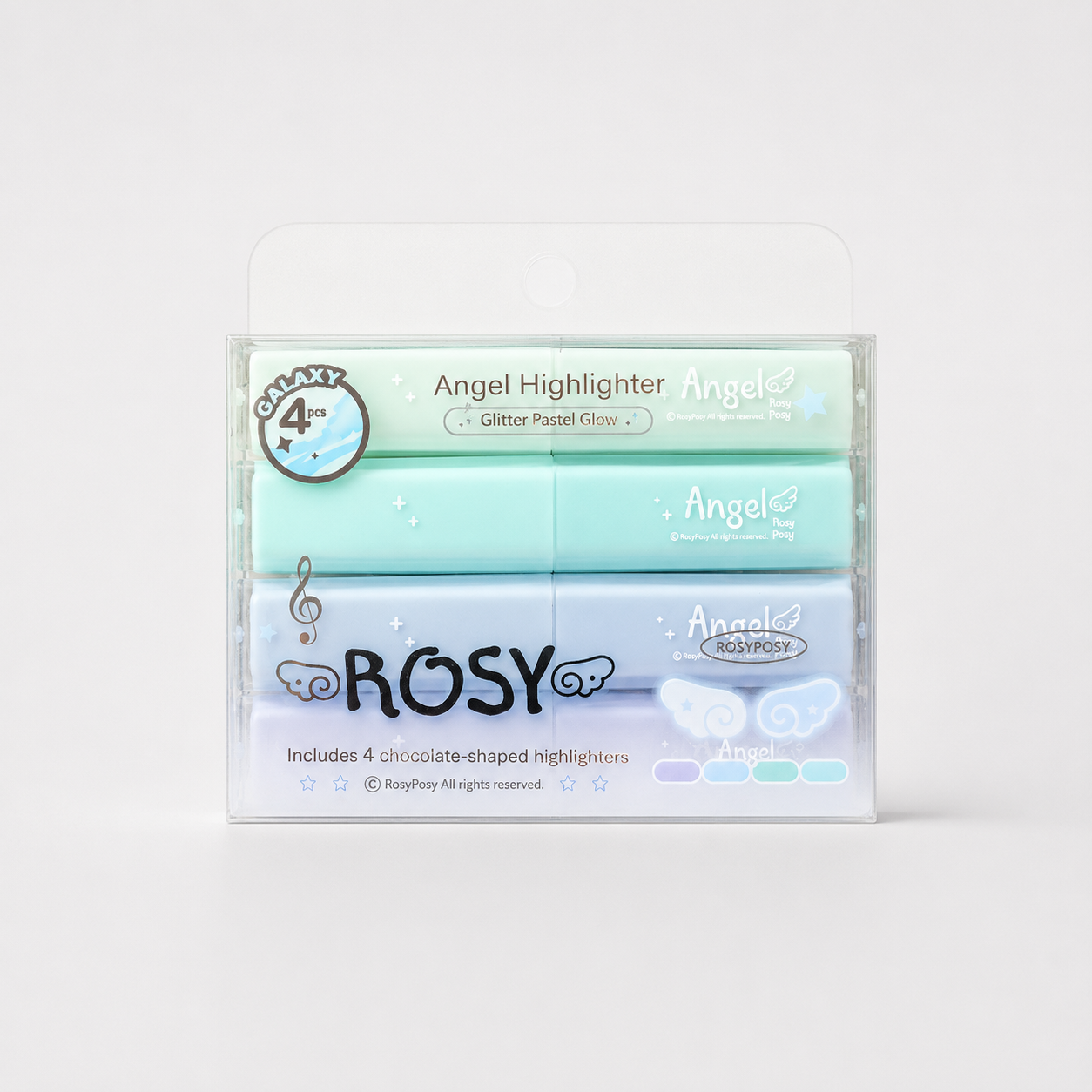 ROSYPOSY Angelic Shimmer Pastel Highlighter Set | Glitter 4-Piece Marker Kit