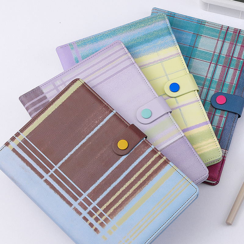 "Plaid Series" B5 Snap-Closure PU Leather Notebook by inrik - detail view for journaling notebook | Lumiyear