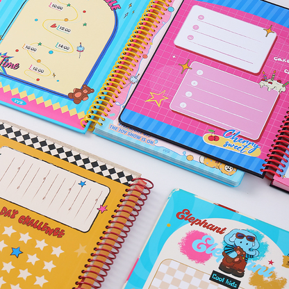A4 Spiral Notebook with Elastic Band | Cute Retro American Cartoon Journal