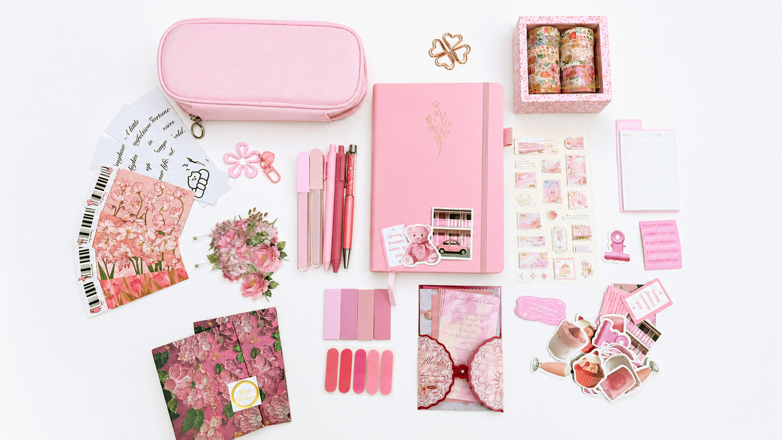 Pink Stationery Set - lifestyle stationery view for aesthetic stationery | Lumiyear