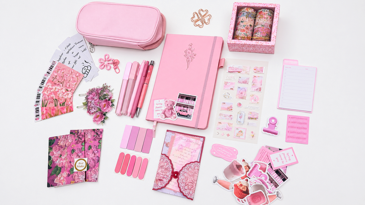 Pink Stationery Set - packaging view for aesthetic stationery | Lumiyear