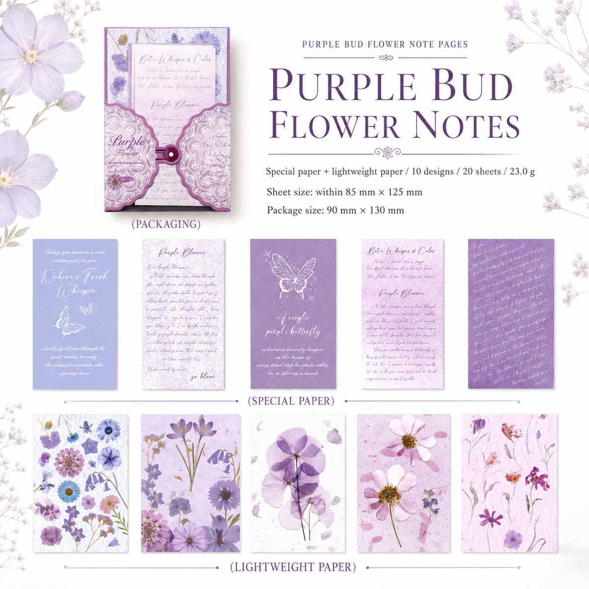 Etori Life "Flora & Flower Note" Series | Confezione premium di carta botanica vintage - Carta testurizzata a doppia texture per scrapbooking e art journaling