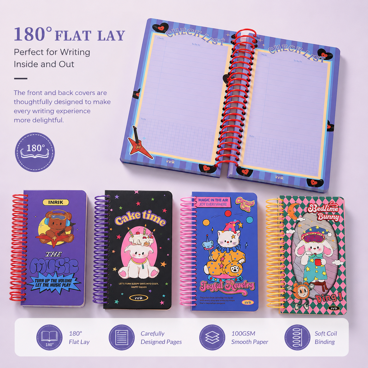 Illustrated 48K Spiral Notebook | Cute Cartoon Daily Planner Journal