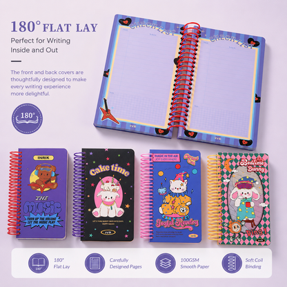 Illustrated 48K Spiral Notebook | Cute Cartoon Daily Planner Journal
