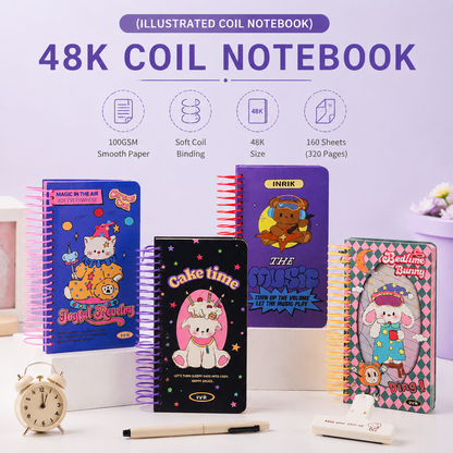 Illustrated 48K Spiral Notebook | Cute Cartoon Daily Planner Journal