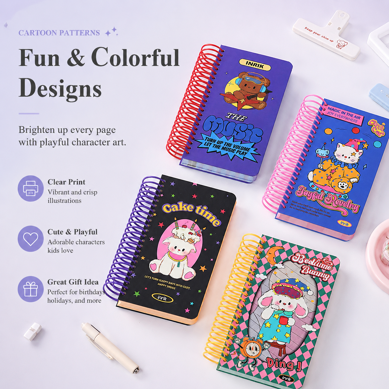 Illustrated 48K Spiral Notebook | Cute Cartoon Daily Planner Journal