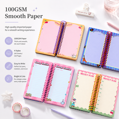 Illustrated 48K Spiral Notebook | Cute Cartoon Daily Planner Journal