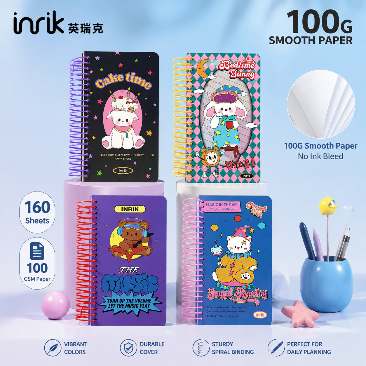 Illustrated 48K Spiral Notebook | Cute Cartoon Daily Planner Journal