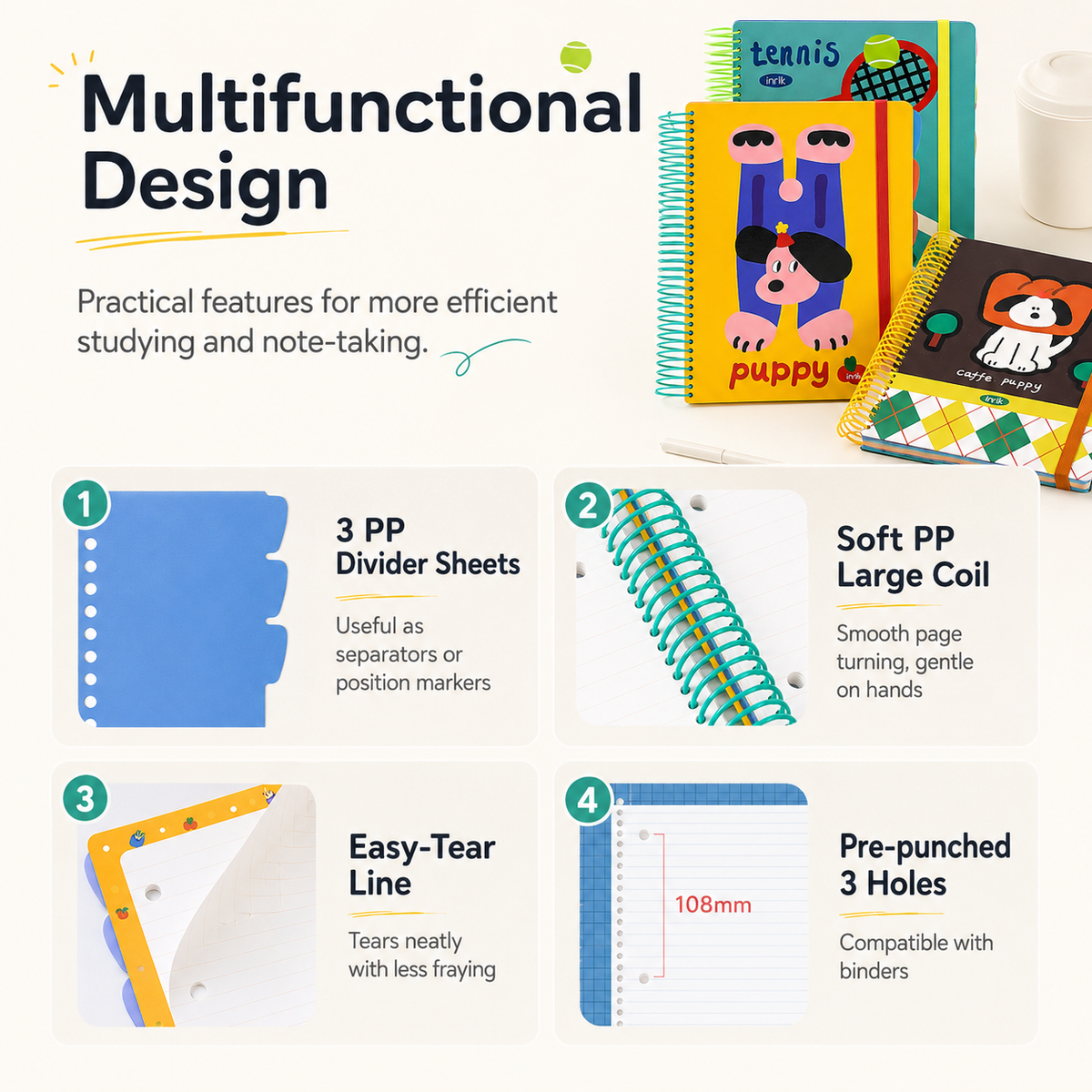 A4 Spiral Notebook with Elastic Band by inrik - color option view for journaling notebook | Lumiyear