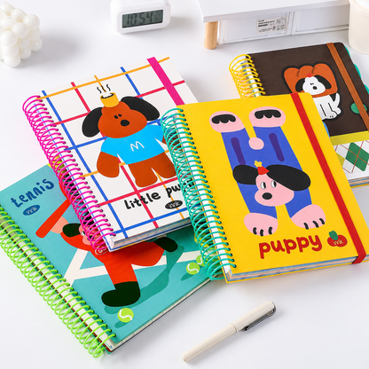 A4 Spiral Notebook with Elastic Band | Cute Dog Best Friends Journal