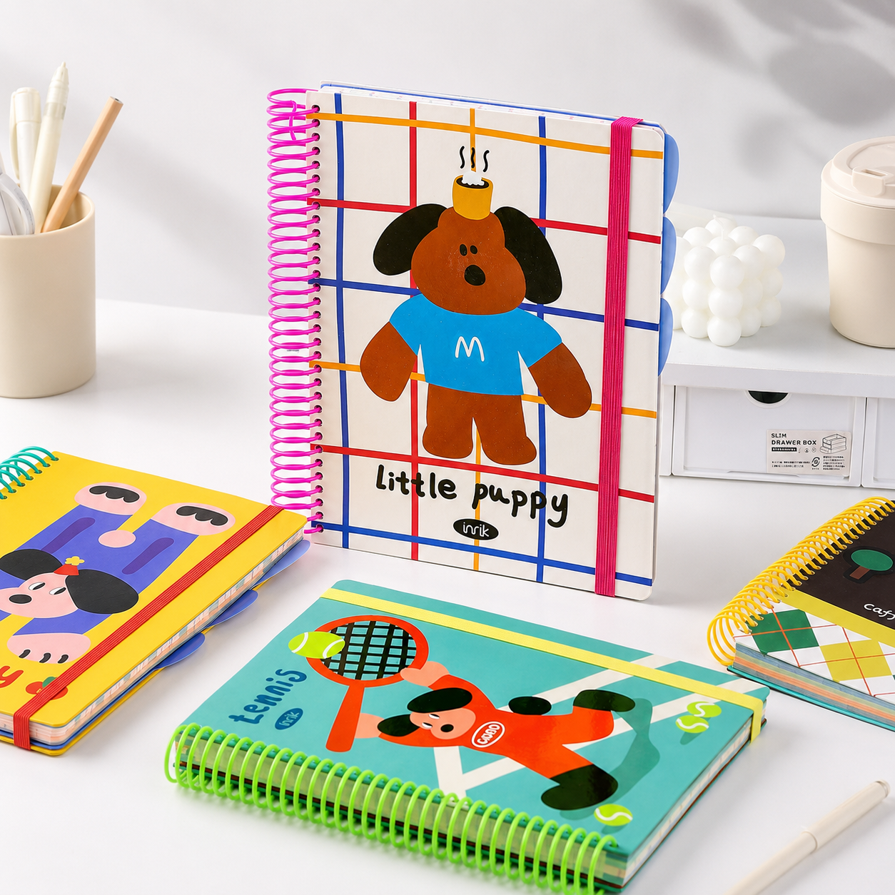 A4 Spiral Notebook with Elastic Band | Cute Dog Best Friends Journal