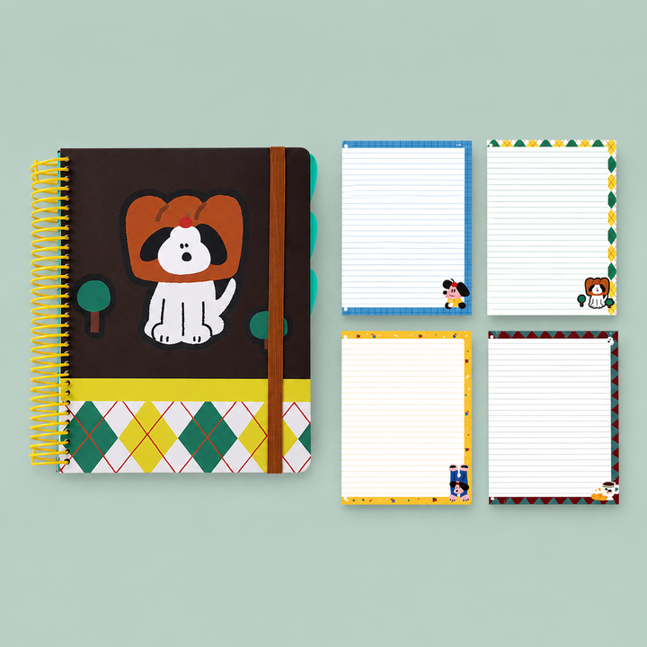 A4 Spiral Notebook with Elastic Band | Cute Dog Best Friends Journal