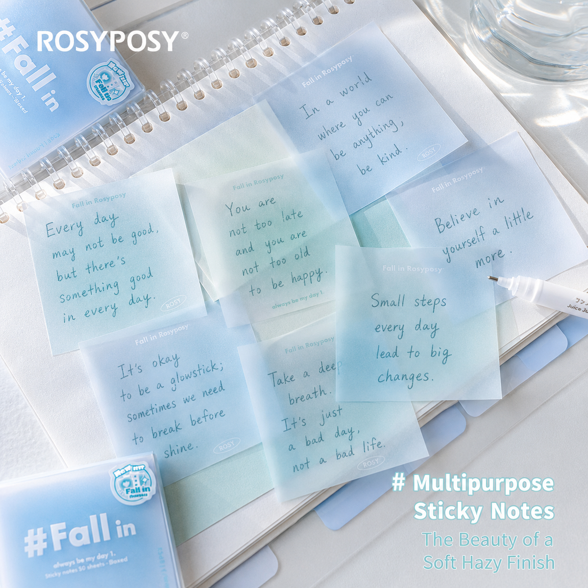ROSYPOSY Aesthetic Pastel Sticky Note Set with PP by ROSYPOSY - color option view for aesthetic stationery | Lumiyear