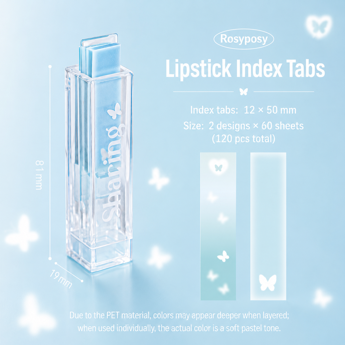 ROSYPOSY Lip Gloss Style Translucent PET Index by ROSYPOSY - lifestyle stationery view for aesthetic stationery | Lumiyear