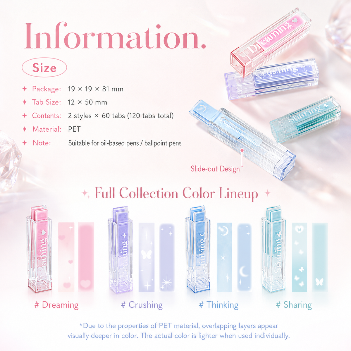 ROSYPOSY Lip Gloss Style Translucent PET Index Tabs Set by ROSYPOSY - color option view for aesthetic stationery | Lumiyear