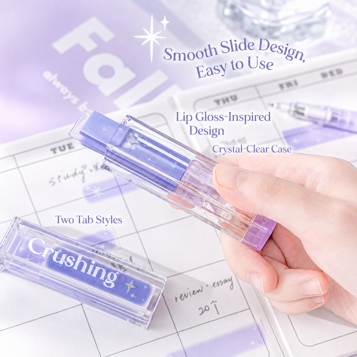 ROSYPOSY Lip Gloss Style Translucent PET Index Tabs Set by ROSYPOSY - color option view for aesthetic stationery | Lumiyear