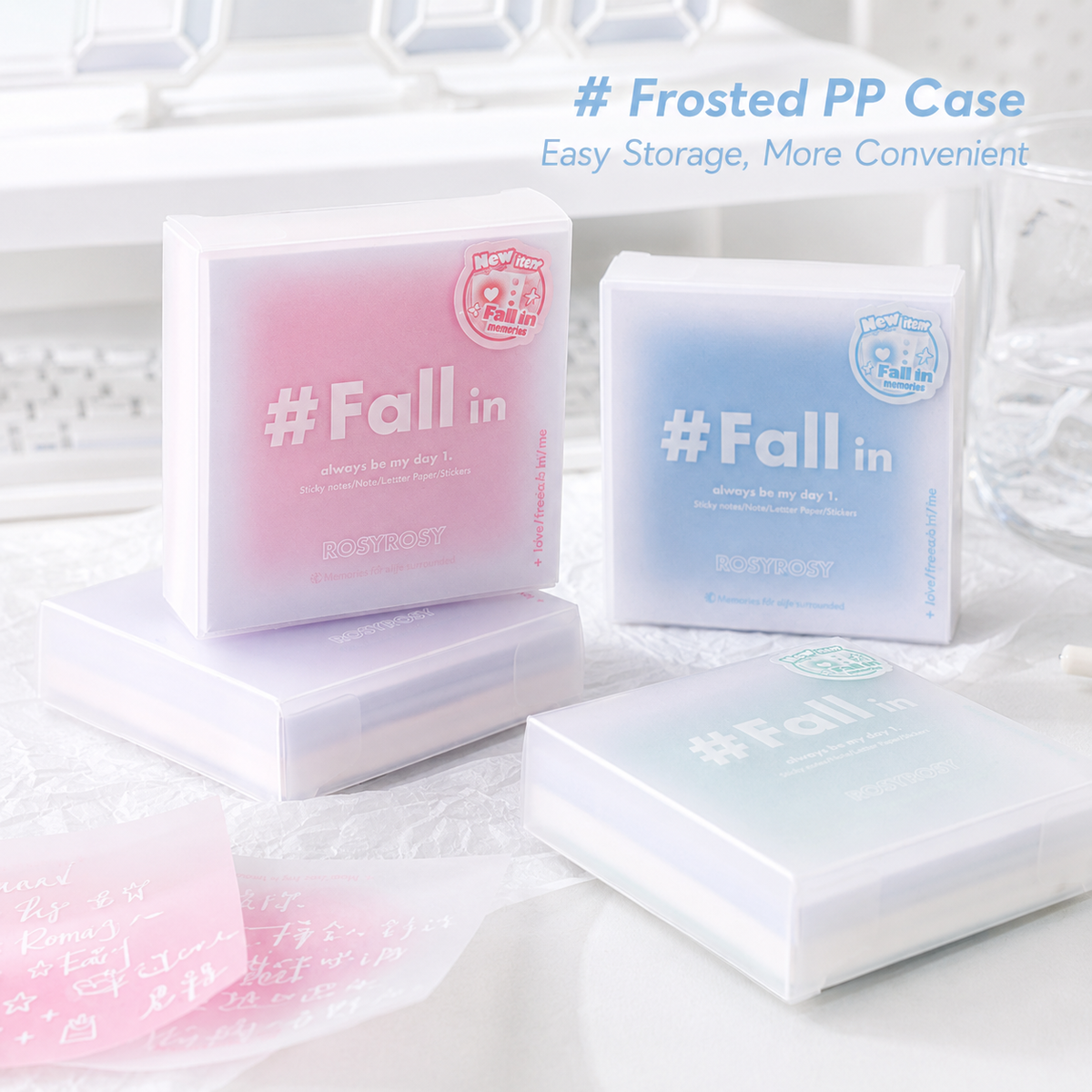 ROSYPOSY Aesthetic Pastel Sticky Note Set with PP Storage Box