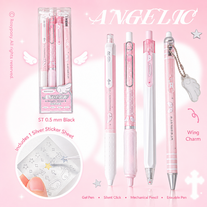 ROSYPOSY Angelic Wings Pearlescent Gel Pen Set | Silent Erasable Low Center of Gravity