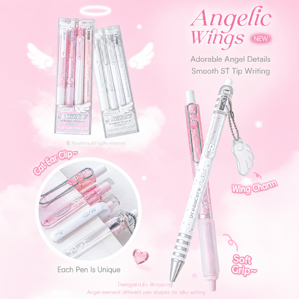 ROSYPOSY Angelic Wings Pearlescent Gel Pen Set by ROSYPOSY - color option view for journaling writing tool | Lumiyear