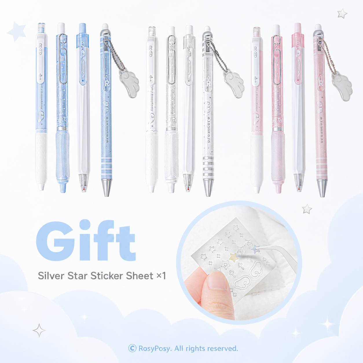 ROSYPOSY Angelic Wings Pearlescent Gel Pen Set | Silent Erasable Low Center of Gravity