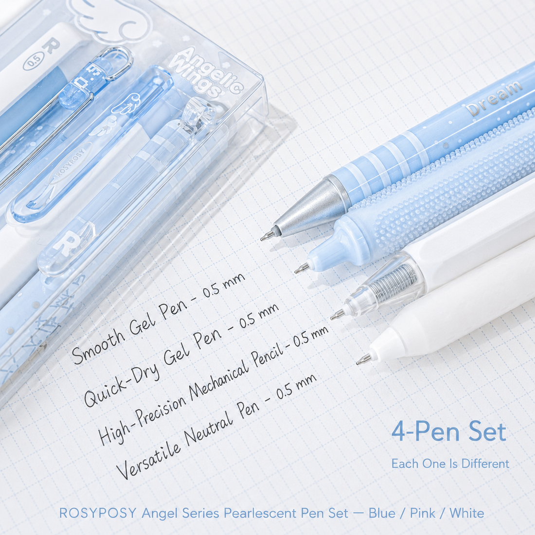 ROSYPOSY Angelic Wings Pearlescent Gel Pen Set by ROSYPOSY - color option view for journaling writing tool | Lumiyear