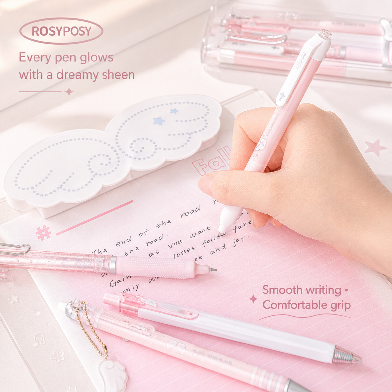 ROSYPOSY Angelic Wings Pearlescent Gel Pen Set | Silent Erasable Low Center of Gravity