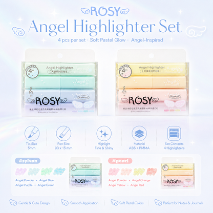 ROSYPOSY Angelic Shimmer Pastel Highlighter Set | Glitter 4-Piece Marker Kit