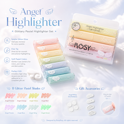 ROSYPOSY Angelic Shimmer Pastel Highlighter Set | Glitter 4-Piece Marker Kit
