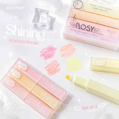 ROSYPOSY Angelic Shimmer Pastel Highlighter Set | Glitter 4-Piece Marker Kit
