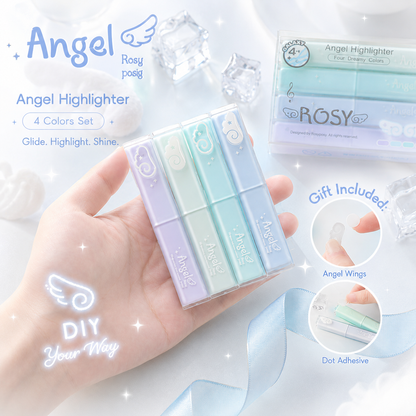 ROSYPOSY Angelic Shimmer Pastel Highlighter Set | Glitter 4-Piece Marker Kit