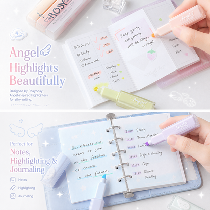ROSYPOSY Angelic Shimmer Pastel Highlighter Set | Glitter 4-Piece Marker Kit