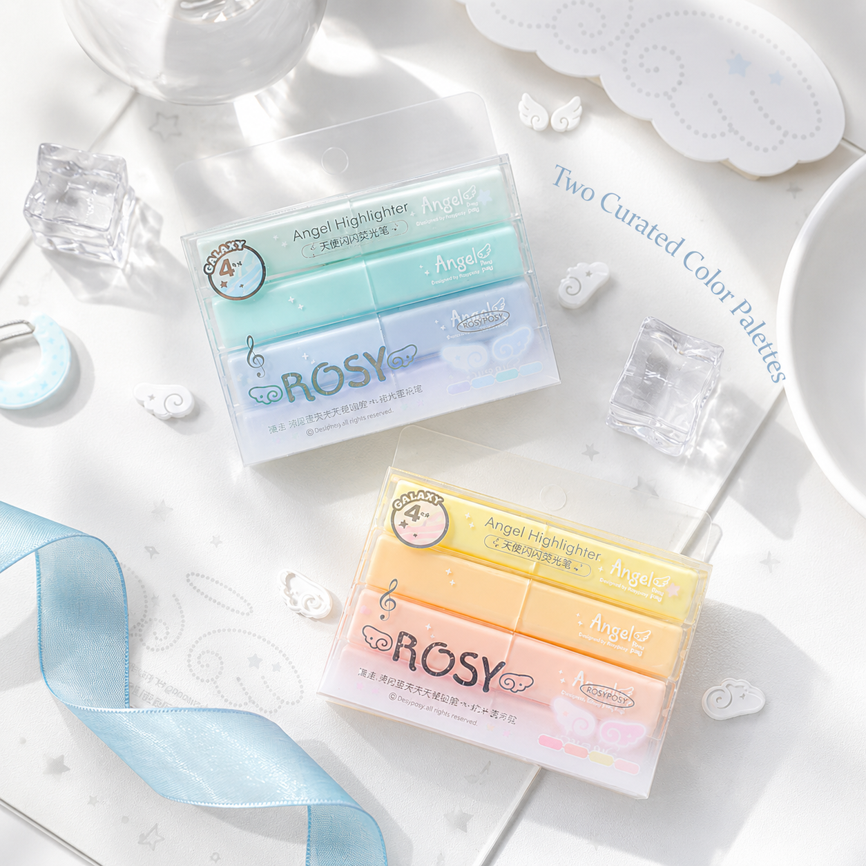ROSYPOSY Angelic Shimmer Pastel Highlighter Set | Glitter 4-Piece Marker Kit