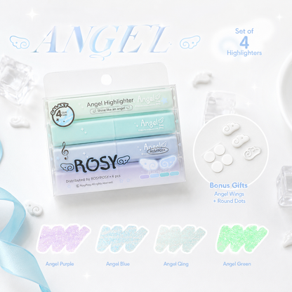 ROSYPOSY Angelic Shimmer Pastel Highlighter Set | Glitter 4-Piece Marker Kit