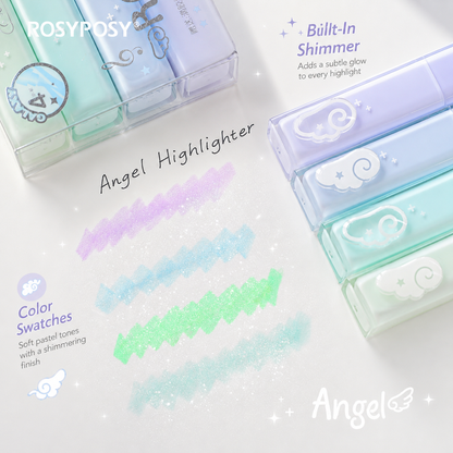 ROSYPOSY Angelic Shimmer Pastel Highlighter Set | Glitter 4-Piece Marker Kit