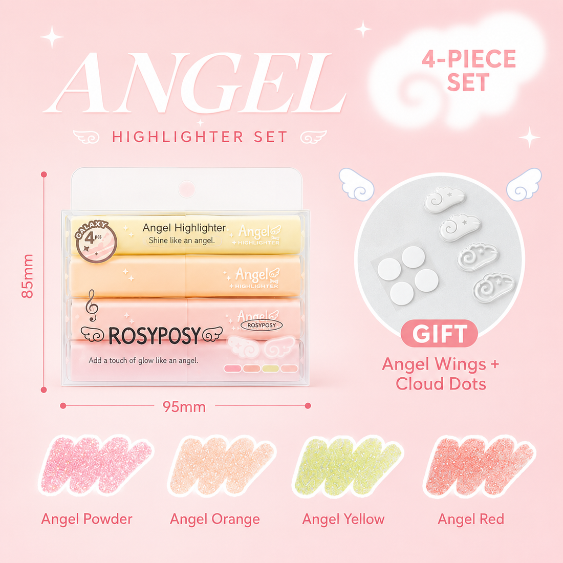 ROSYPOSY Angelic Shimmer Pastel Highlighter Set by ROSYPOSY - inside detail for journaling writing tool | Lumiyear