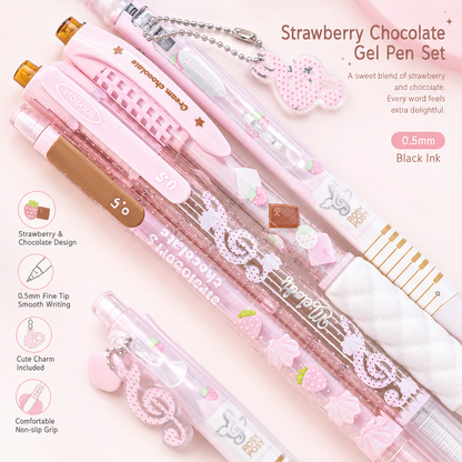 ROSYPOSY Strawberry Chocolate Melody Gel Pen Set | Scented Erasable Creative Writing Kit