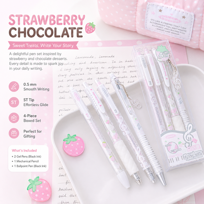 ROSYPOSY Strawberry Chocolate Melody Gel Pen Set | Scented Erasable Creative Writing Kit