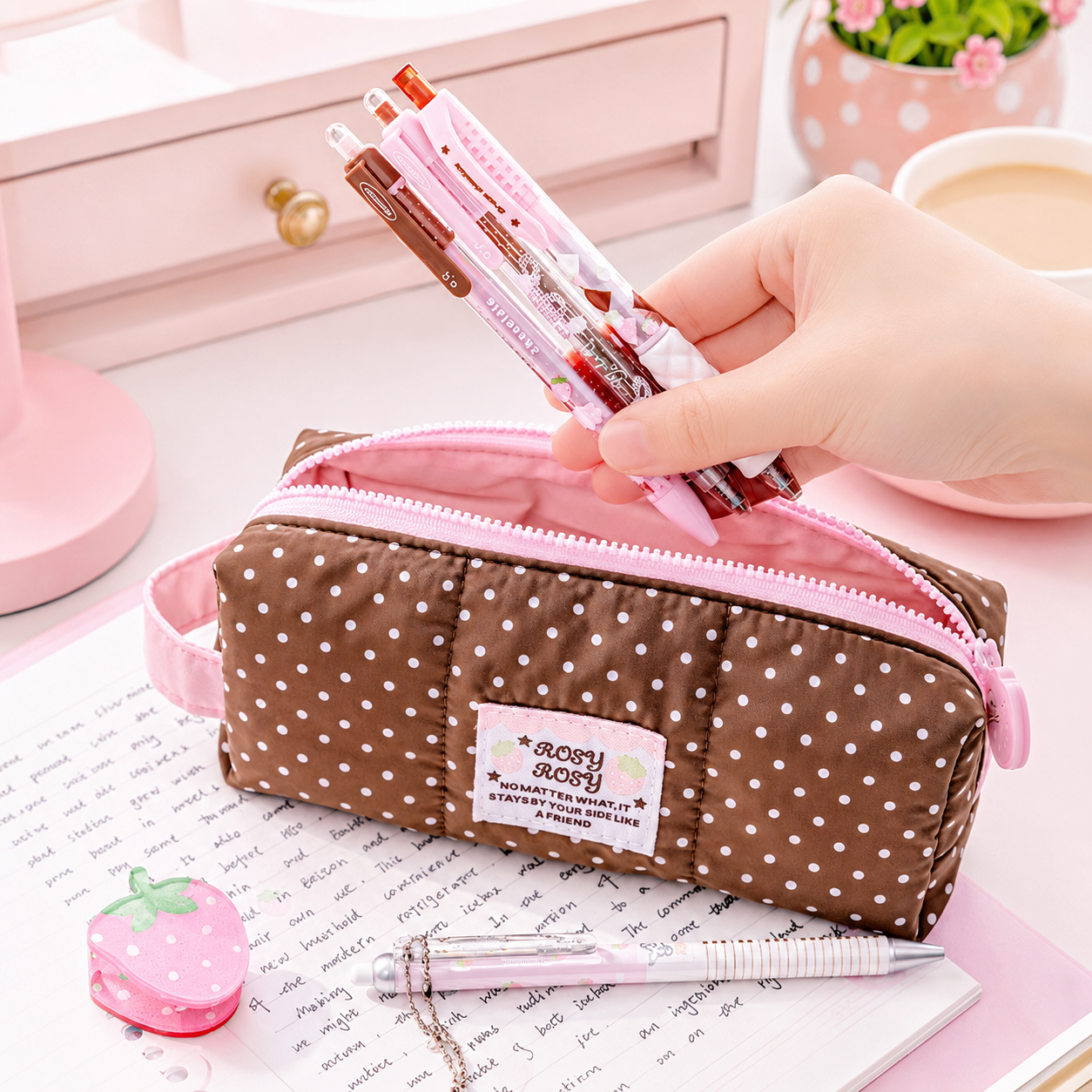 ROSYPOSY Strawberry Chocolate Melody Gel Pen Set | Scented Erasable Creative Writing Kit