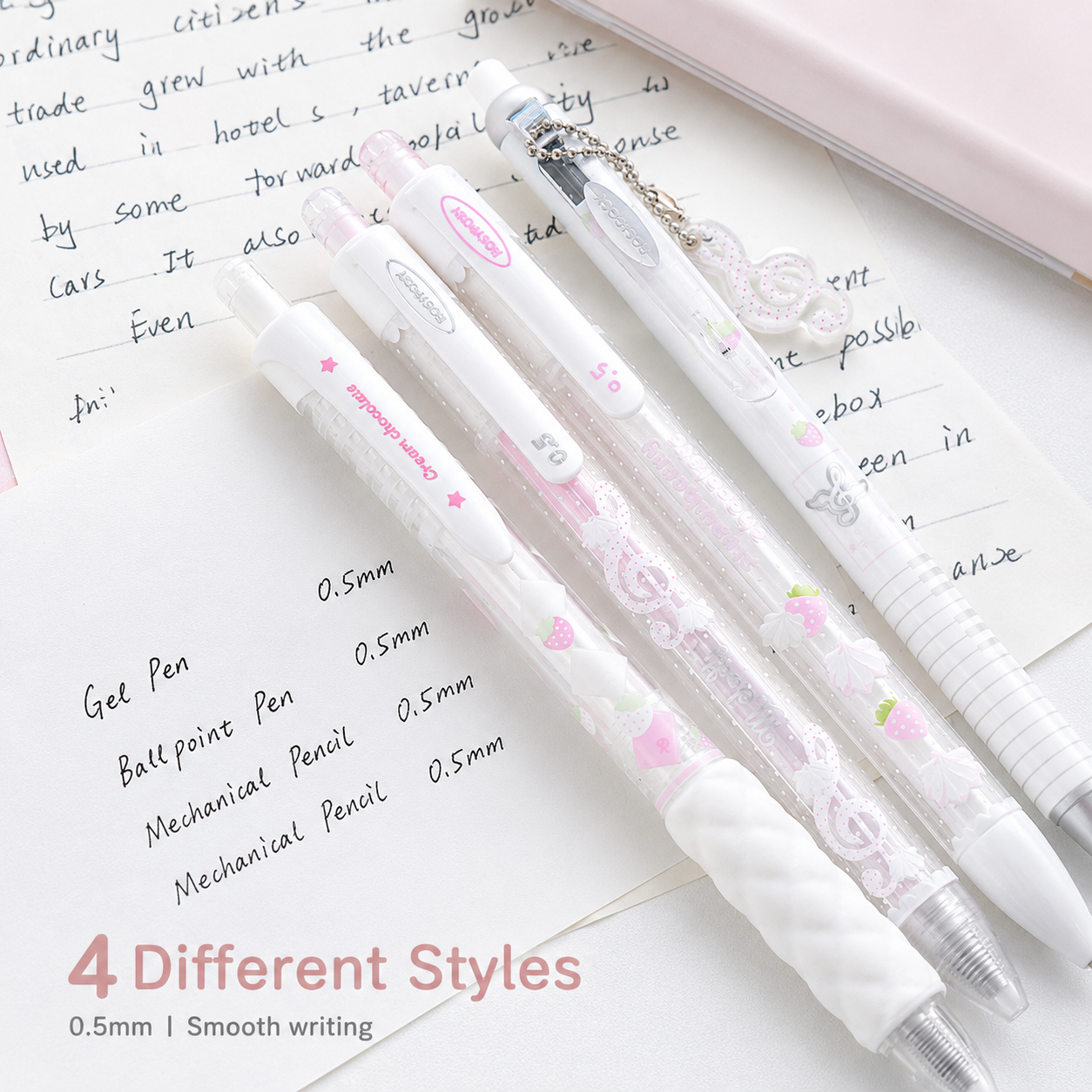 ROSYPOSY Strawberry Chocolate Melody Gel Pen Set | Scented Erasable Creative Writing Kit