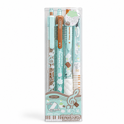 ROSYPOSY Strawberry Chocolate Melody Gel Pen Set | Scented Erasable Creative Writing Kit