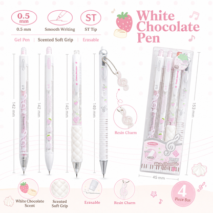 ROSYPOSY Strawberry Chocolate Melody Gel Pen Set | Scented Erasable Creative Writing Kit