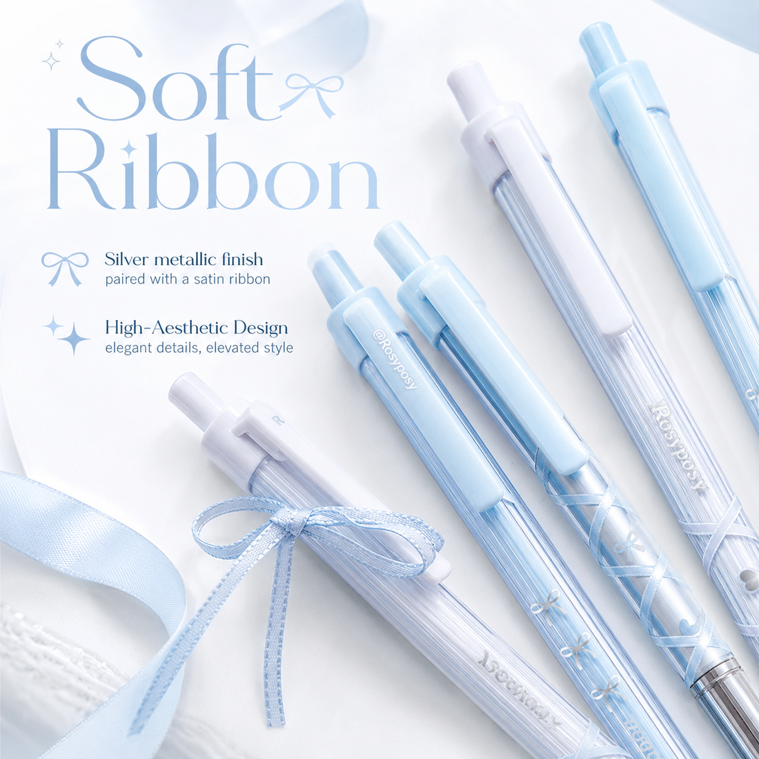 ROSYPOSY DIY Bow Ribbon Gel Pen Set by ROSYPOSY - color option view for journaling writing tool | Lumiyear