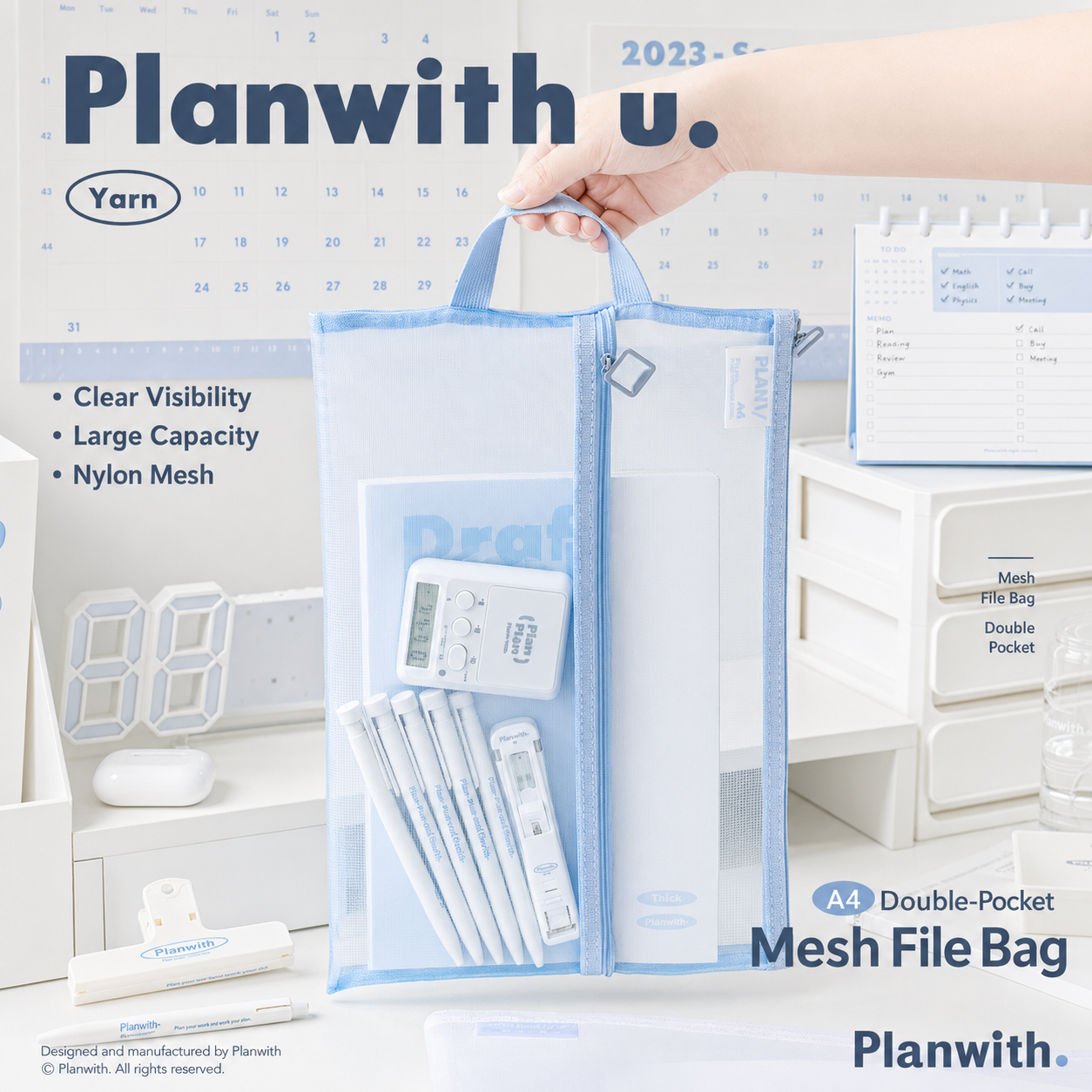 Planwith A4 Double Pocket Mesh File Bag | Portable Nylon Document Organizer