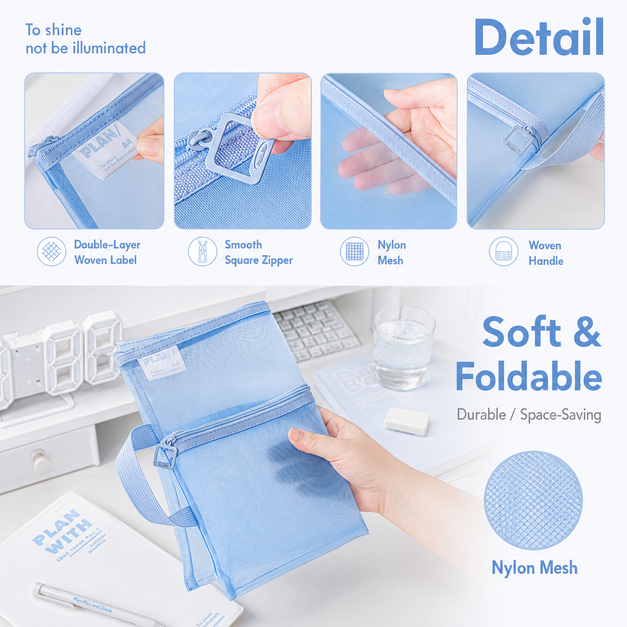Planwith A4 Double Pocket Mesh File Bag | Portable Nylon Document Organizer