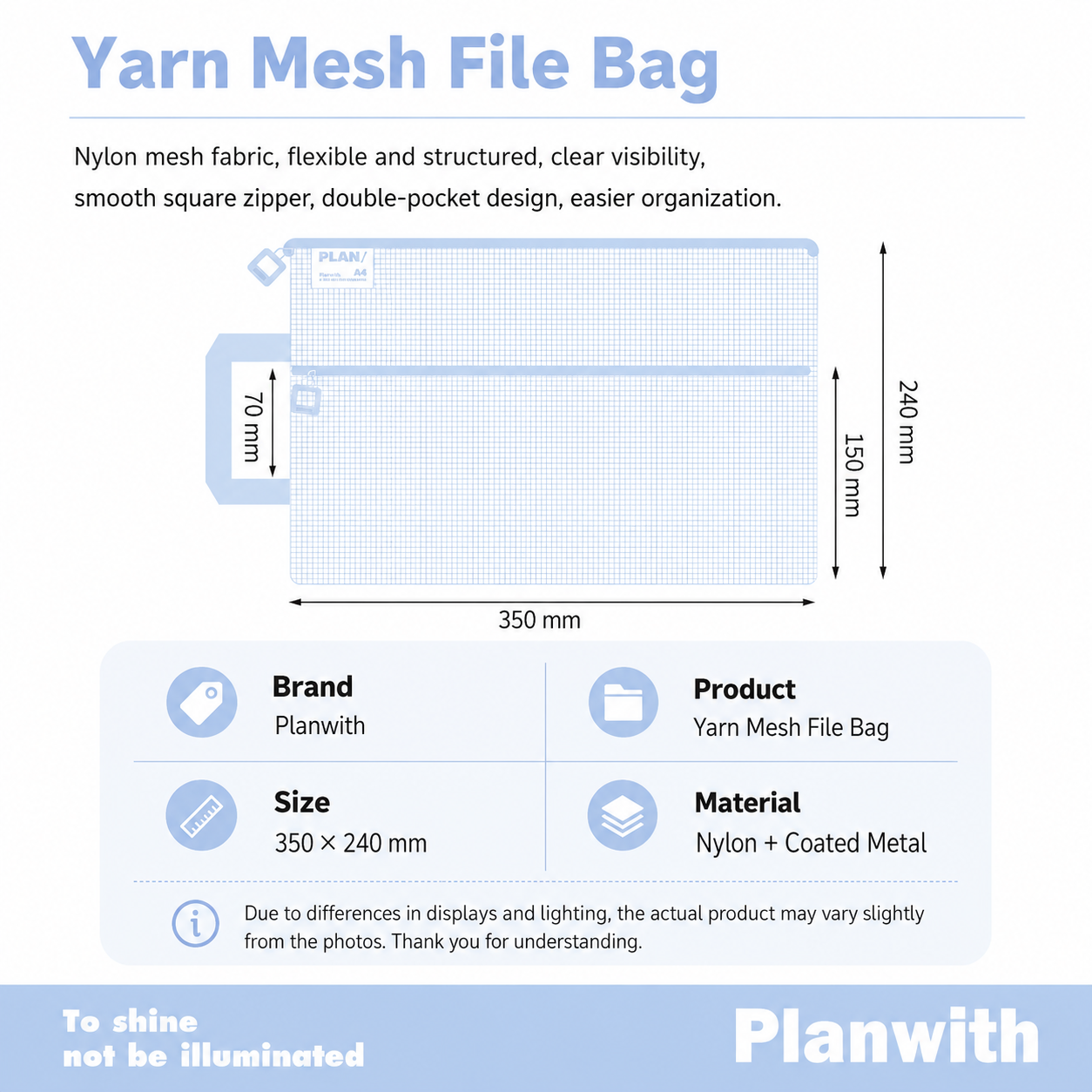 Planwith A4 Double Pocket Mesh File Bag | Portable Nylon Document Organizer