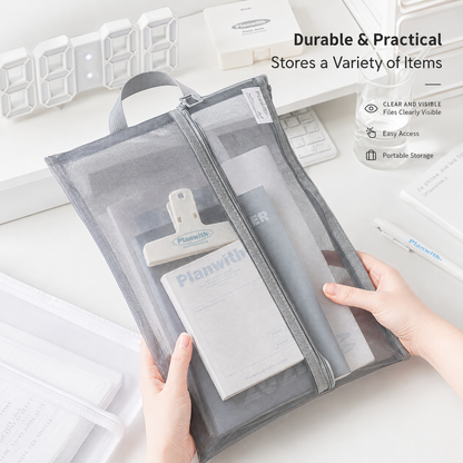 Planwith A4 Double Pocket Mesh File Bag | Portable Nylon Document Organizer