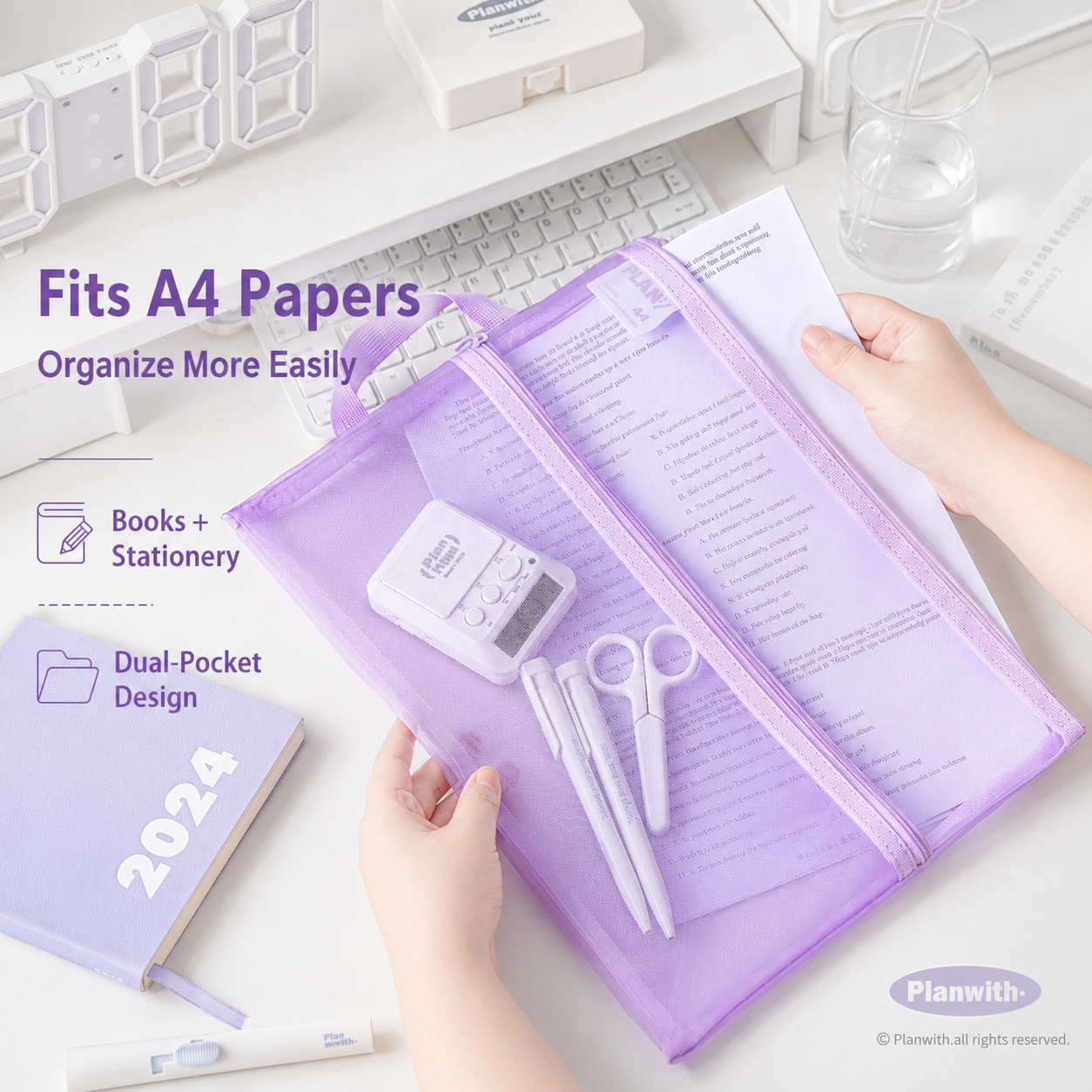 Planwith A4 Double Pocket Mesh File Bag | Portable Nylon Document Organizer