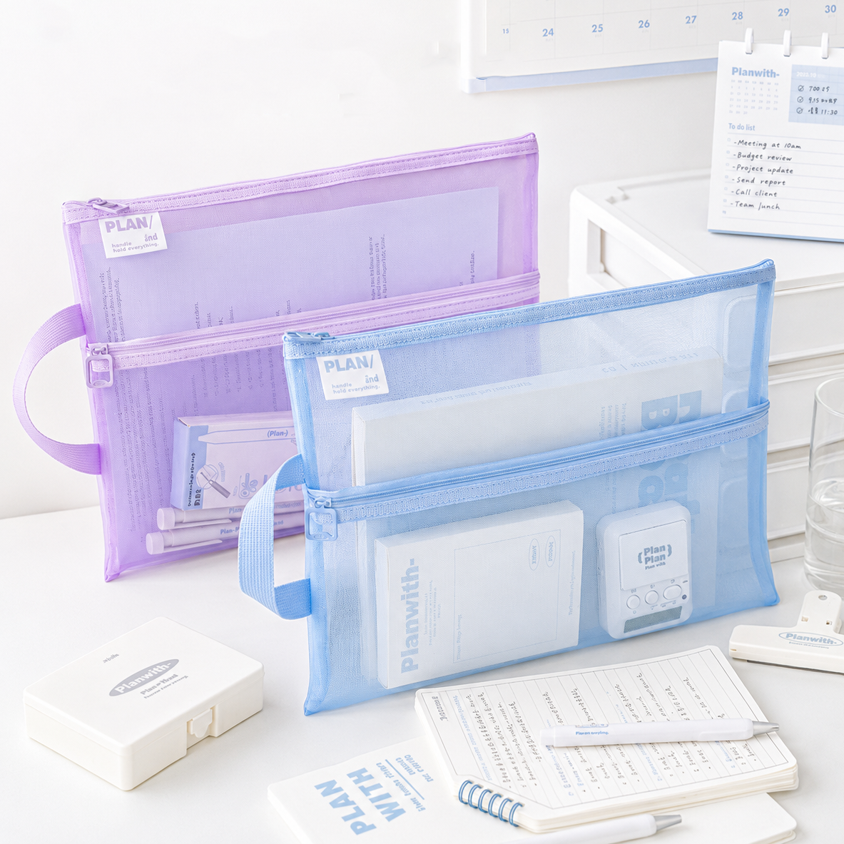 Planwith A4 Double Pocket Mesh File Bag | Portable Nylon Document Organizer