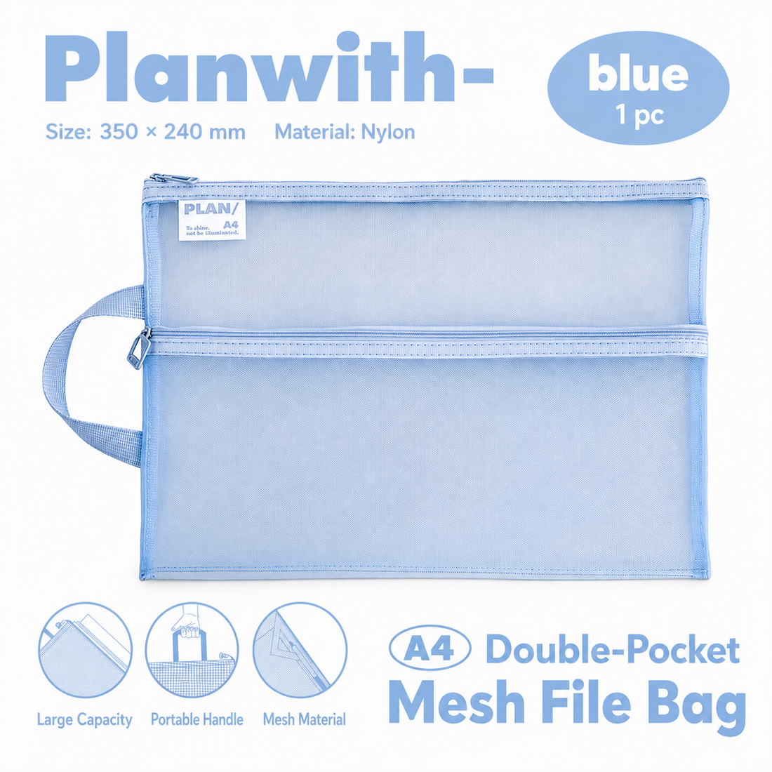 Planwith A4 Double Pocket Mesh File Bag by Planwith - inside detail for stationery organizer | Lumiyear
