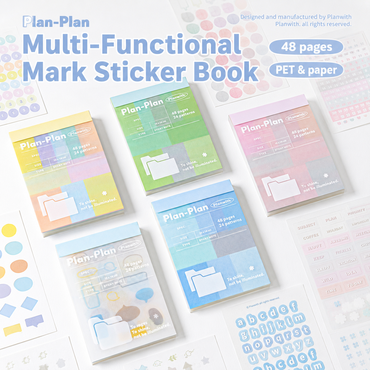 Planwith Multi-Functional Mark Sticky Note Book | Translucent PET & Washi Planner Stickers